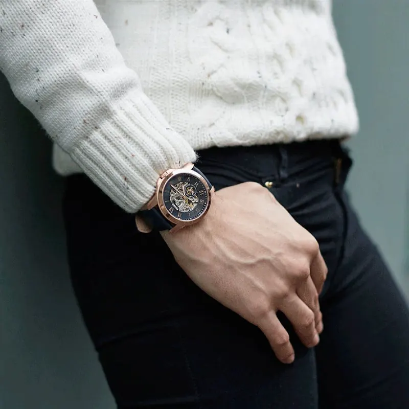 Fossil Grant Automatic Black Skeleton Dial Men's Watch- ME3054